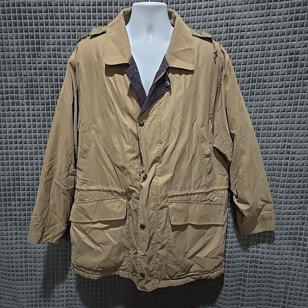 LondonFog Long Insulated Coat Jacket XL Towne Rain Windbreaker Hood Utility Tech